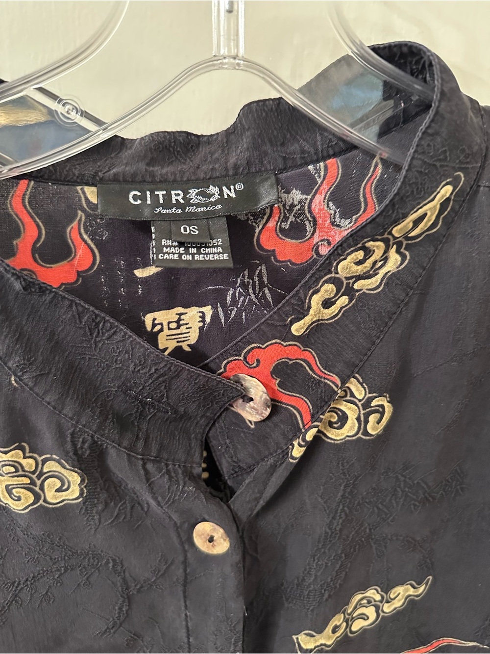 Citron Black Shirt with Red & Gold Cloud Motif